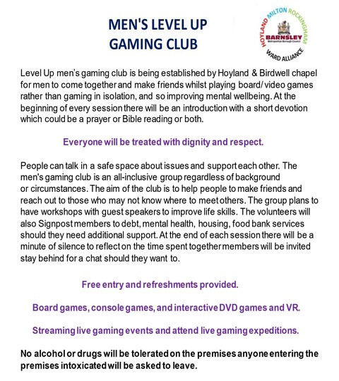 Flyer - Mens Level Up Gaming Club Details