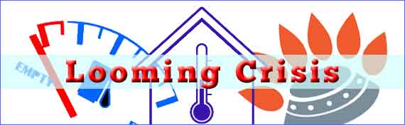 Looming Crisis banner showing fuel and energy icons