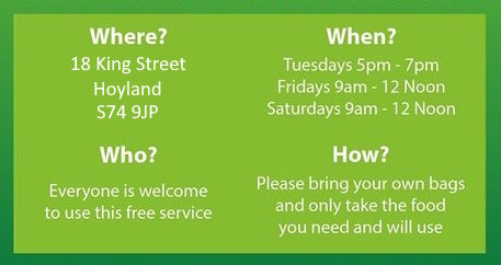 Community Fridge Opening Times - Tuesday 5pm-7pm, Friday & Saturday 9am-12 Noon